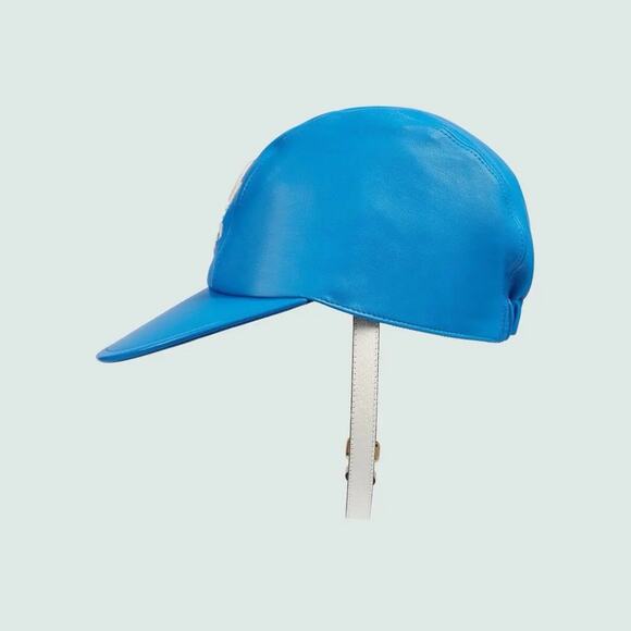 NWT Gucci x Adidas Blue Leather Logo Baseball Cap Hat L 58cm Removable Strap - Picture 2 of 12